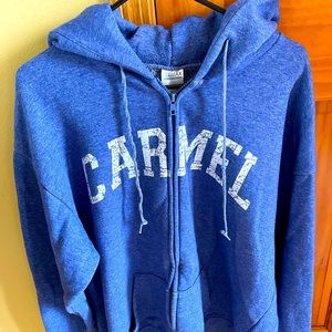 Teemax hooded sweatshirt,zipper front. Blue with CARMEL on the front. Size XXL.